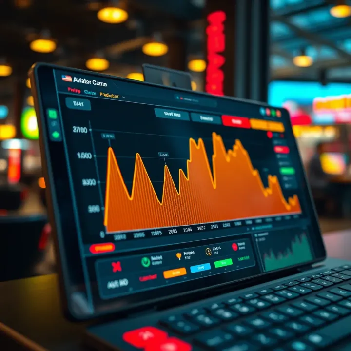 Digital interface displaying a prediction chart with rising and falling trends for the Aviator game