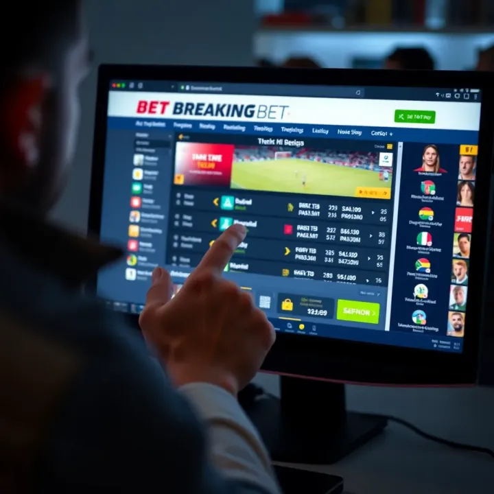 User interacting with the BreakingBet app on a desktop computer showing betting options