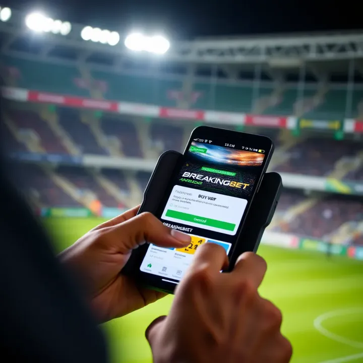 Mobile phone displaying BreakingBet app download screen on an Android device