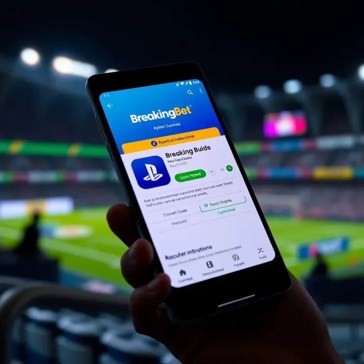 Mobile phone displaying BreakingBet app download page with installation instructions