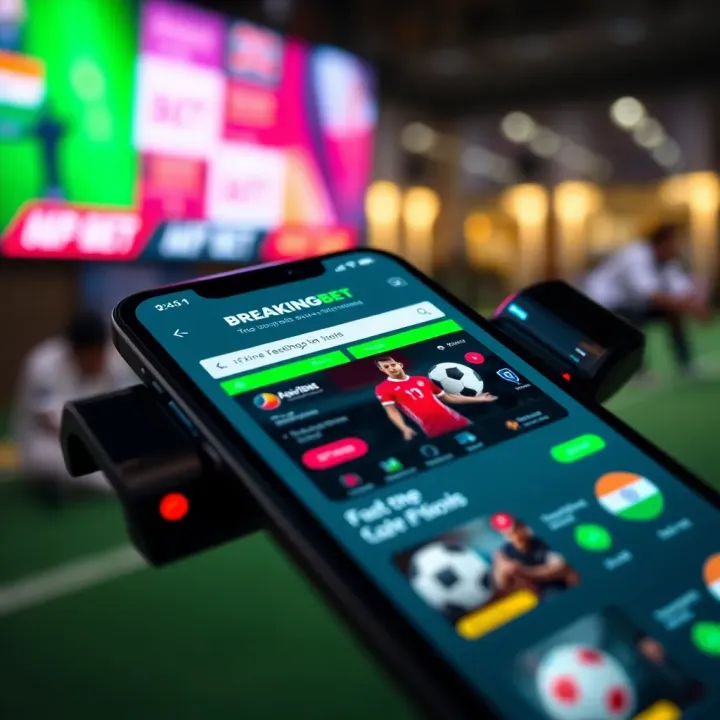 Mobile phone screen displaying the BreakingBet app interface with sports betting options in India