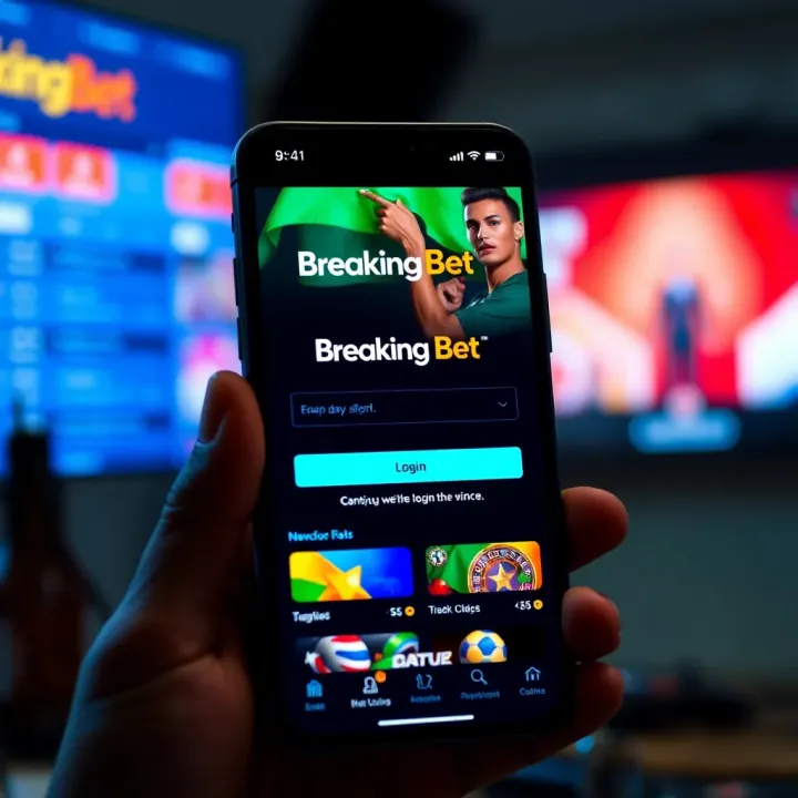 User interface showcasing BreakingBet app login screen on smartphone with vibrant betting options