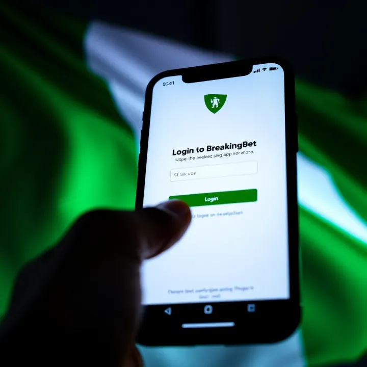 Secure login screen of BreakingBet app with Nigerian flag background