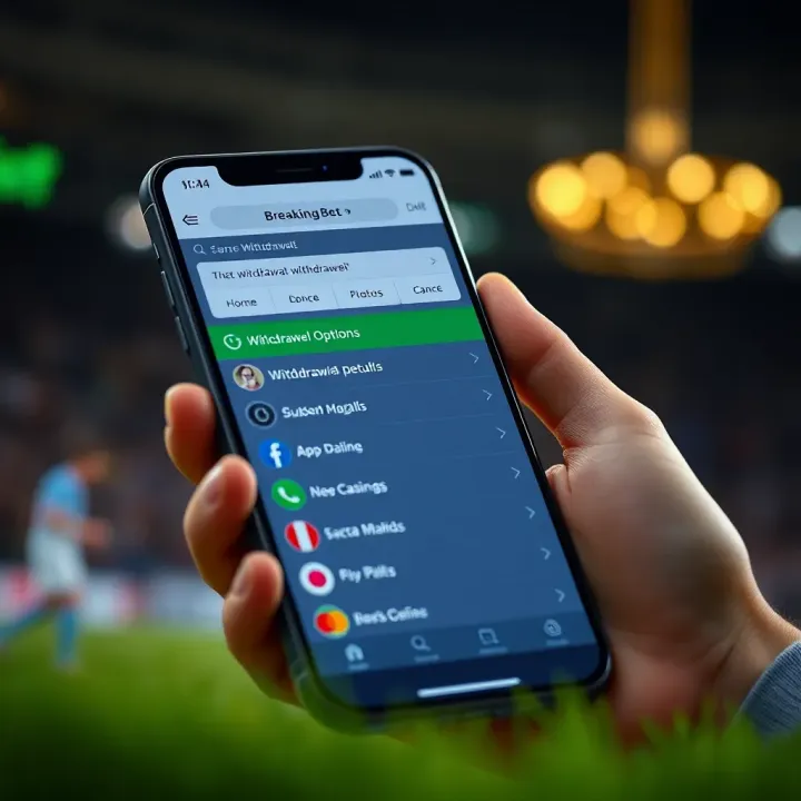Mobile phone displaying BreakingBet app interface for withdrawal options
