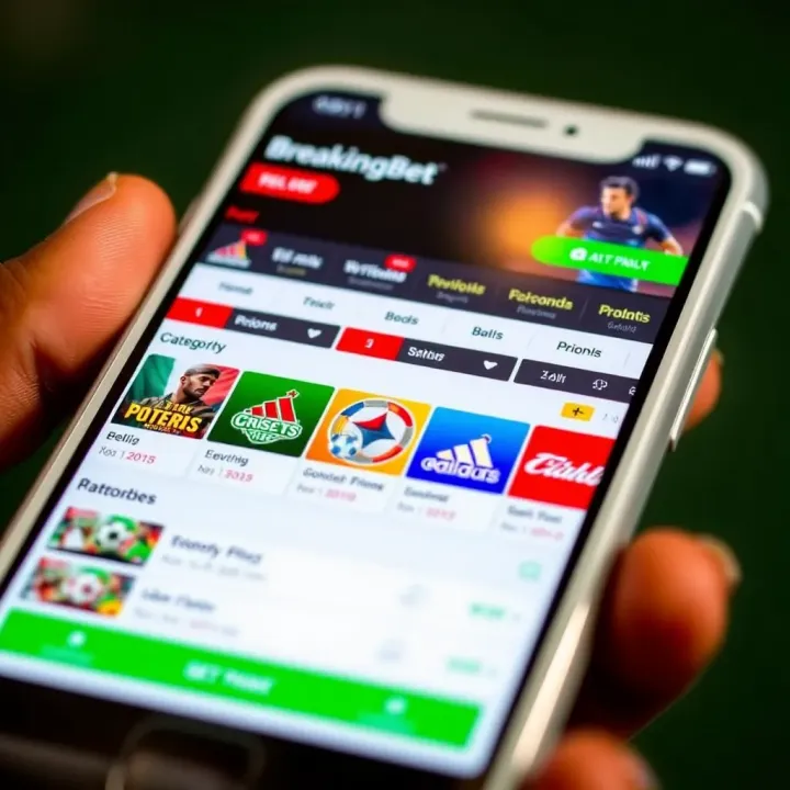 User interface of BreakingBet Bet App showing diverse sports betting categories on mobile device
