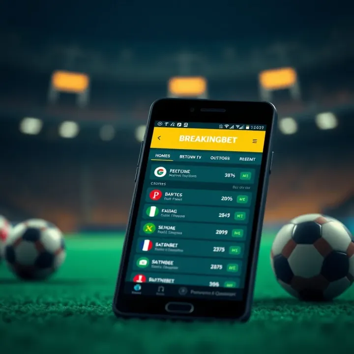 Mobile screen displaying BreakingBet app interface with betting options and odds