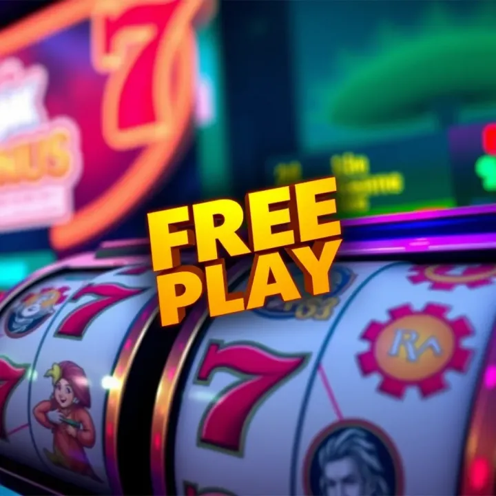 Visual representation of online casino free play offer highlighting a bonus credit and spinning reels