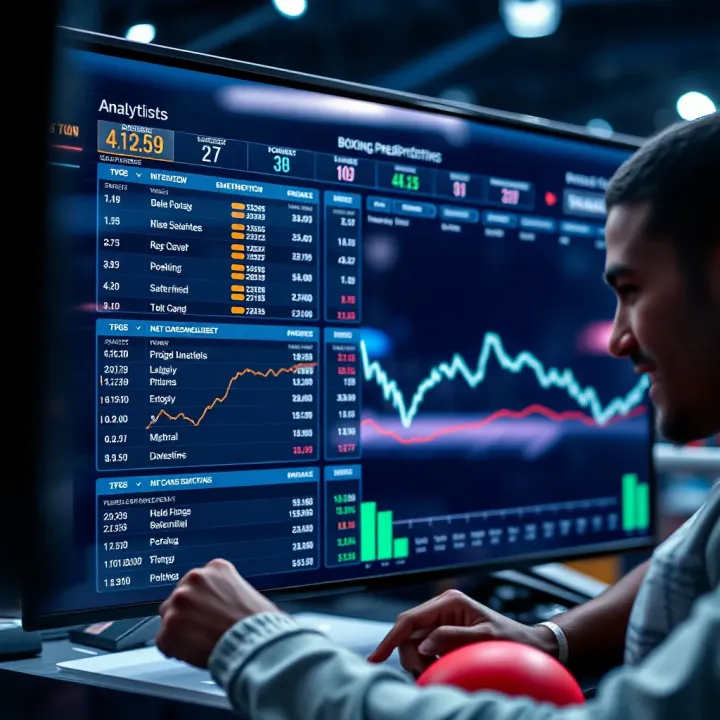 BreakingBet Boxing Predictions Analytics Overview Detailed boxing match statistics and predictive analytics on a digital screen