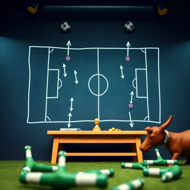 Illustration of football betting strategy concept with tactical symbols on a chalkboard