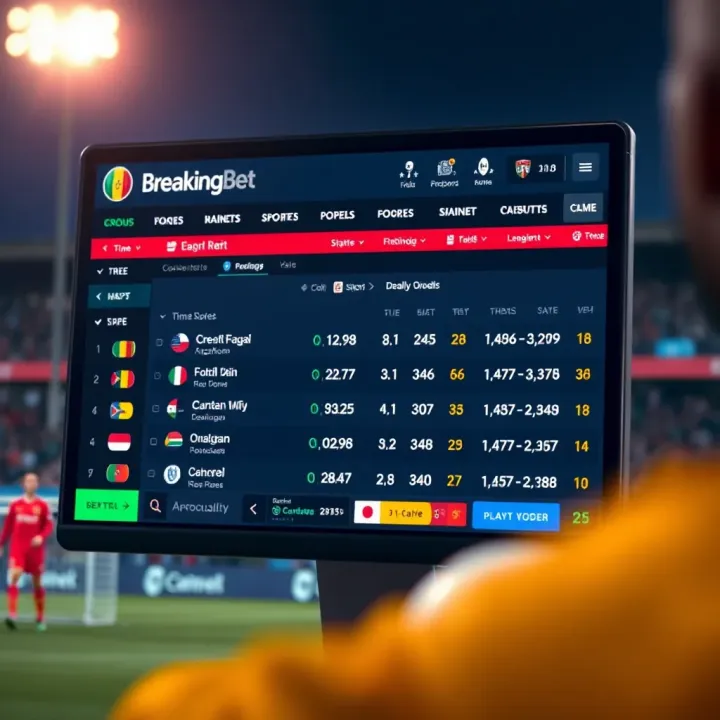 BreakingBet Live Sports Betting Interface in Cameroon Live sports betting interface showing real-time odds and match updates on BreakingBet platform in Cameroon