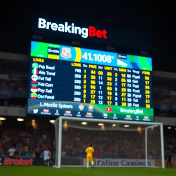 Live sports scoreboard displaying real-time football match scores on a digital screen