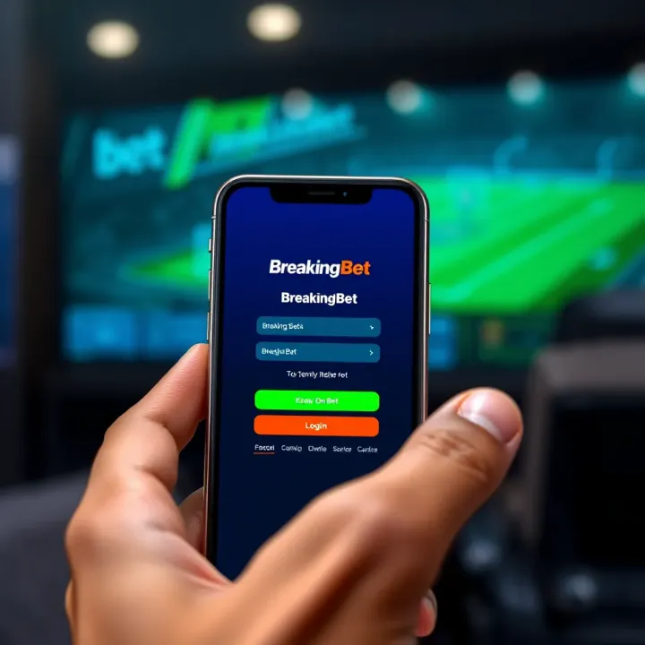 Mobile phone displaying BreakingBet app interface with login screen