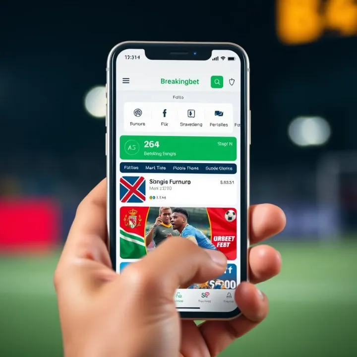 Mobile device displaying BreakingBet app interface with betting options for Nigerian users