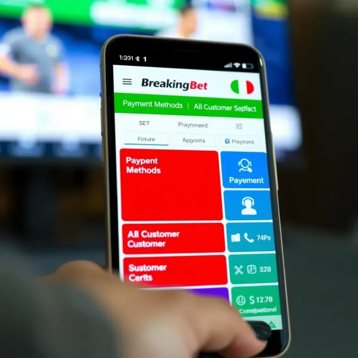 Payment Methods and Support Features on BreakingBet Mobile Mobile phone screen showing payment options and customer support icons on BreakingBet platform