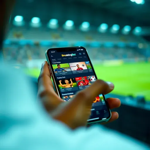 Navigating the BreakingBet Mobile Site in Nigeria User navigating BreakingBet mobile site on smartphone with clear sports betting options