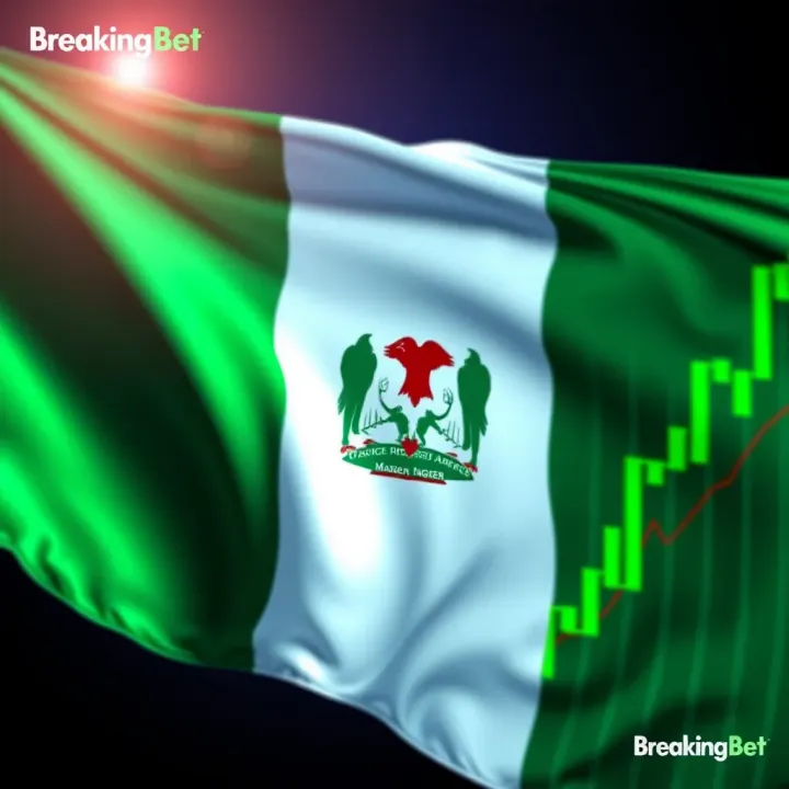 Visualizing Nigeria's Sports Betting Market Trends and Growth Abstract representation of the Nigerian flag integrated with dynamic betting market graphs and trends