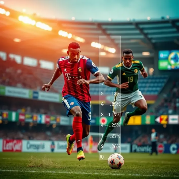 Nigerian football league match action with statistical data visualization