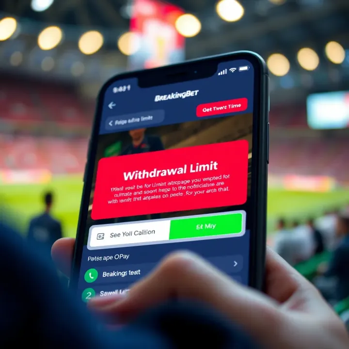 Illustration showing a mobile phone screen displaying a withdrawal limit notification on a betting app interface