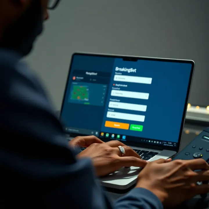 User filling registration form on BreakingBet platform using a laptop