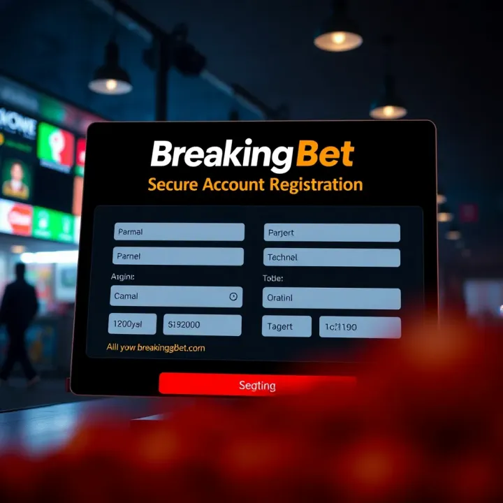 Illustration of secure registration form with input fields for personal details on BreakingBet Shop