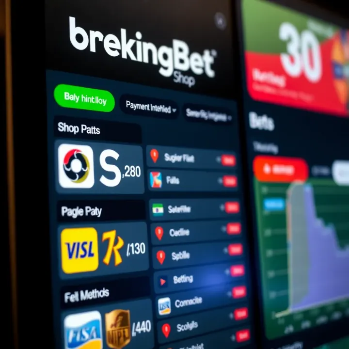 User interface showing betting options and secure payment methods on BreakingBet Shop platform