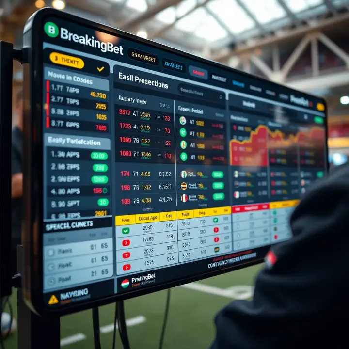 Detailed football match analysis with betting odds and expert predictions on a digital screen