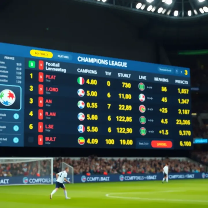 Live football match with dynamic betting odds displayed on a digital screen