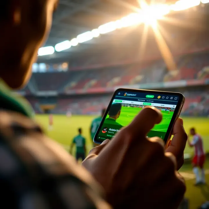 User interacting with a mobile app displaying live match updates and betting insights for Nigerian sports events