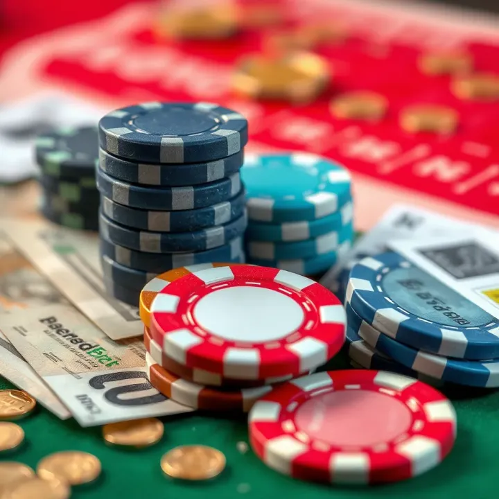Illustration of betting chips and currency notes depicting bankroll management strategy