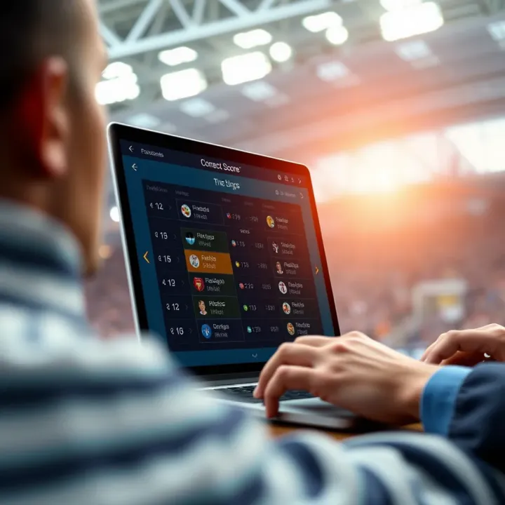 Digital interface displaying football match correct score predictions with data insights