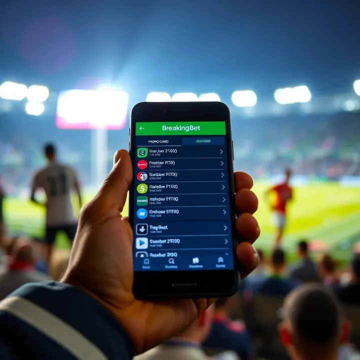 Illustration of a smartphone displaying various betting promo codes on BreakingBet platform in Nigeria