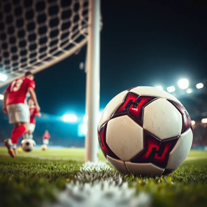 Soccer ball flying towards goalpost during a live match stream on BreakingBet platform
