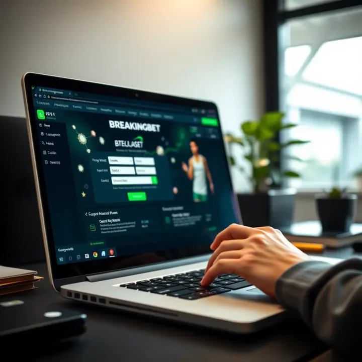 User entering credentials on a laptop to access Breakingbet platform
