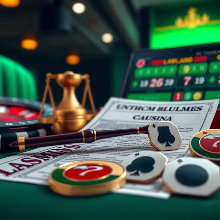 Illustration of Nigerian legal documents with gambling-related icons and digital elements
