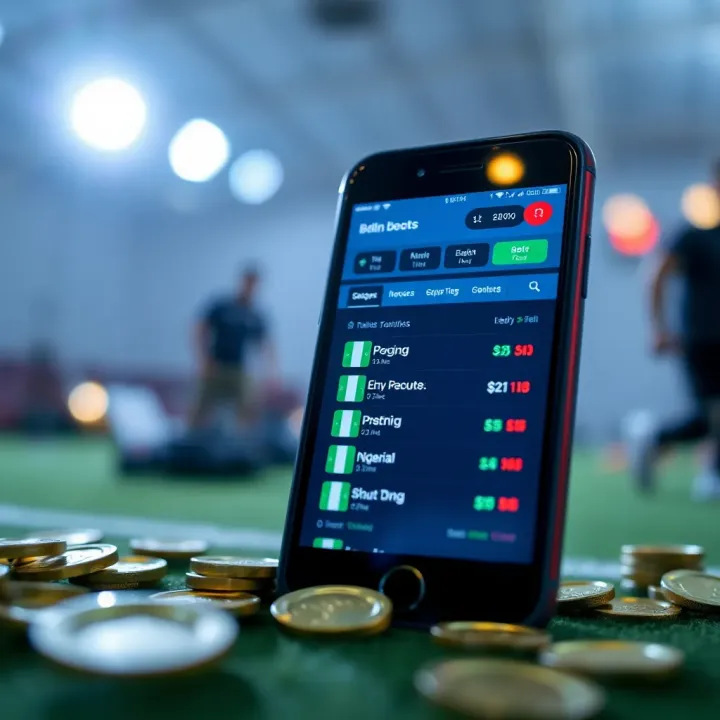 Mobile smartphone displaying an online betting platform with Nigerian currency symbols