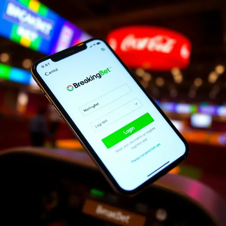 BreakingBet Mobile Login Interface Mobile phone displaying BreakingBet login screen with clear input fields and login button
