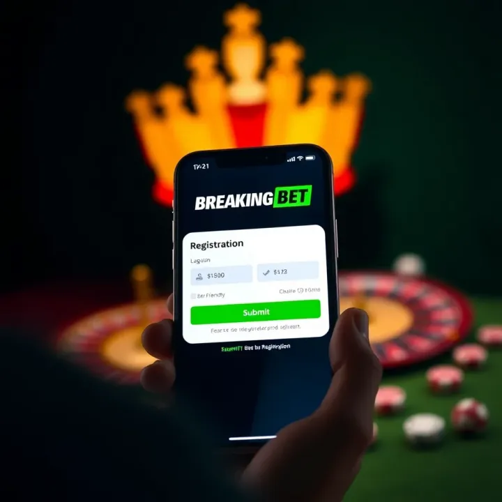 BreakingBet Mobile Registration Page Smartphone showing BreakingBet registration form with user-friendly layout and submit button