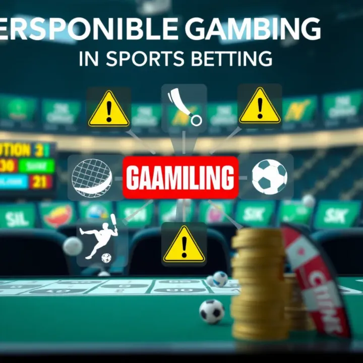 Conceptual graphic showing responsible gambling practices with sports icons and caution symbols