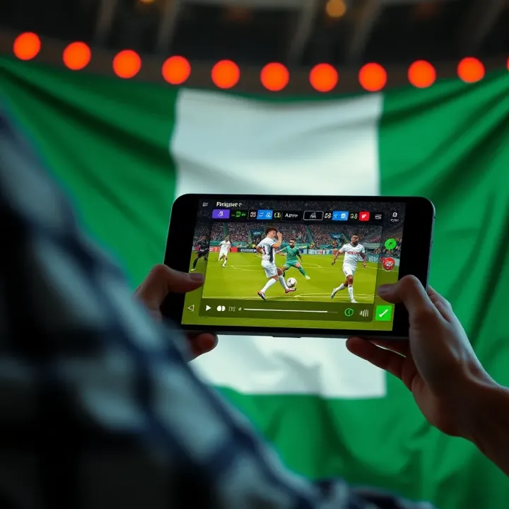 Secure access to live sports streaming on digital device with Nigerian flag background