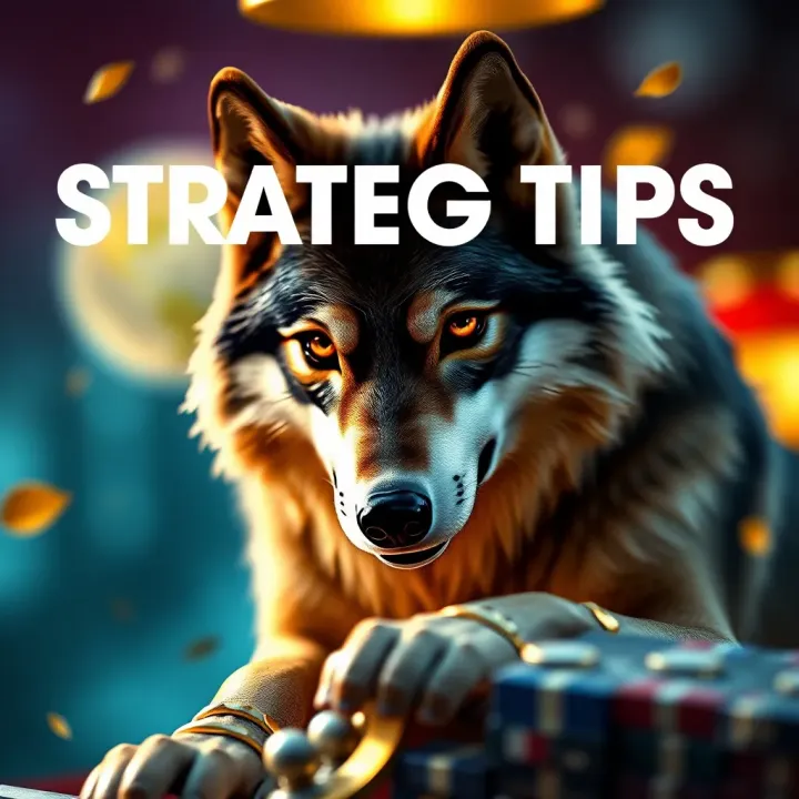 Graphic illustrating strategic betting approach and tips for maximizing wins in Wolf Gold slot game