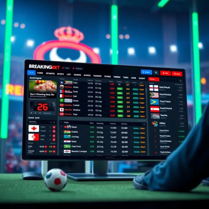 User interface of Breakingbet betting platform showing sports markets and live odds