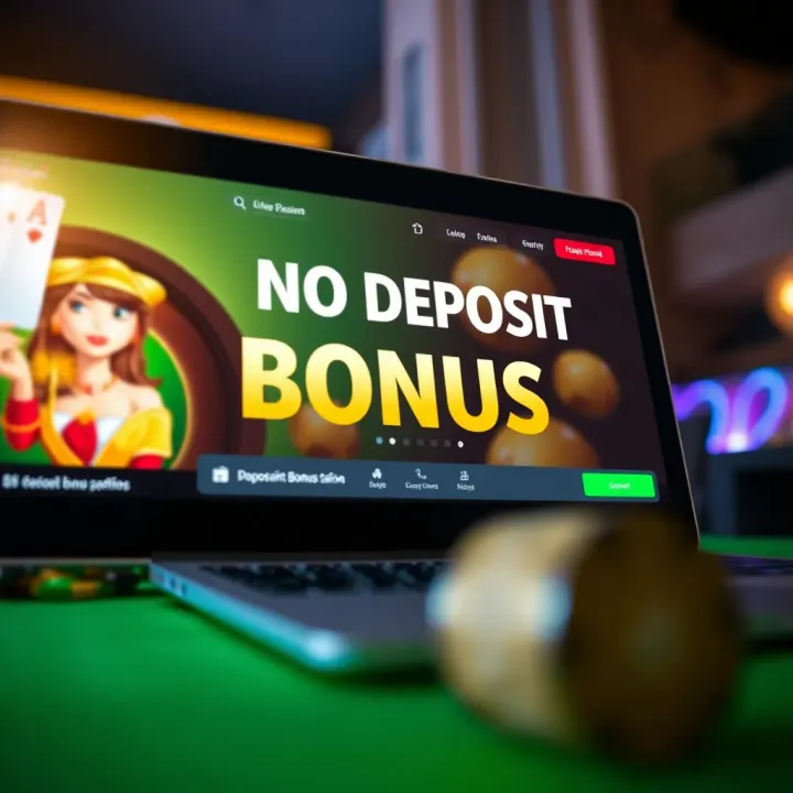 Online casino interface displaying no deposit bonus offer on screen