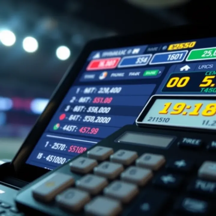 Calculator displaying sports betting odds and potential winnings on screen