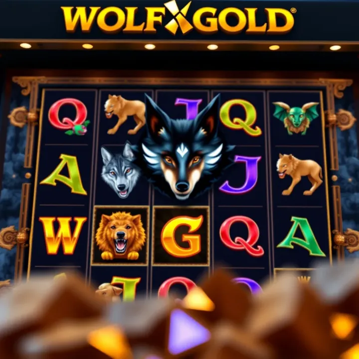 Interface of Wolf Gold slot game showing reels with animal symbols and bonus features on BreakingBet platform